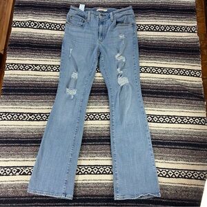 Levi's 725 High Rise Bootcut Stretch Light Blue Flare Jeans Distressed 30x31